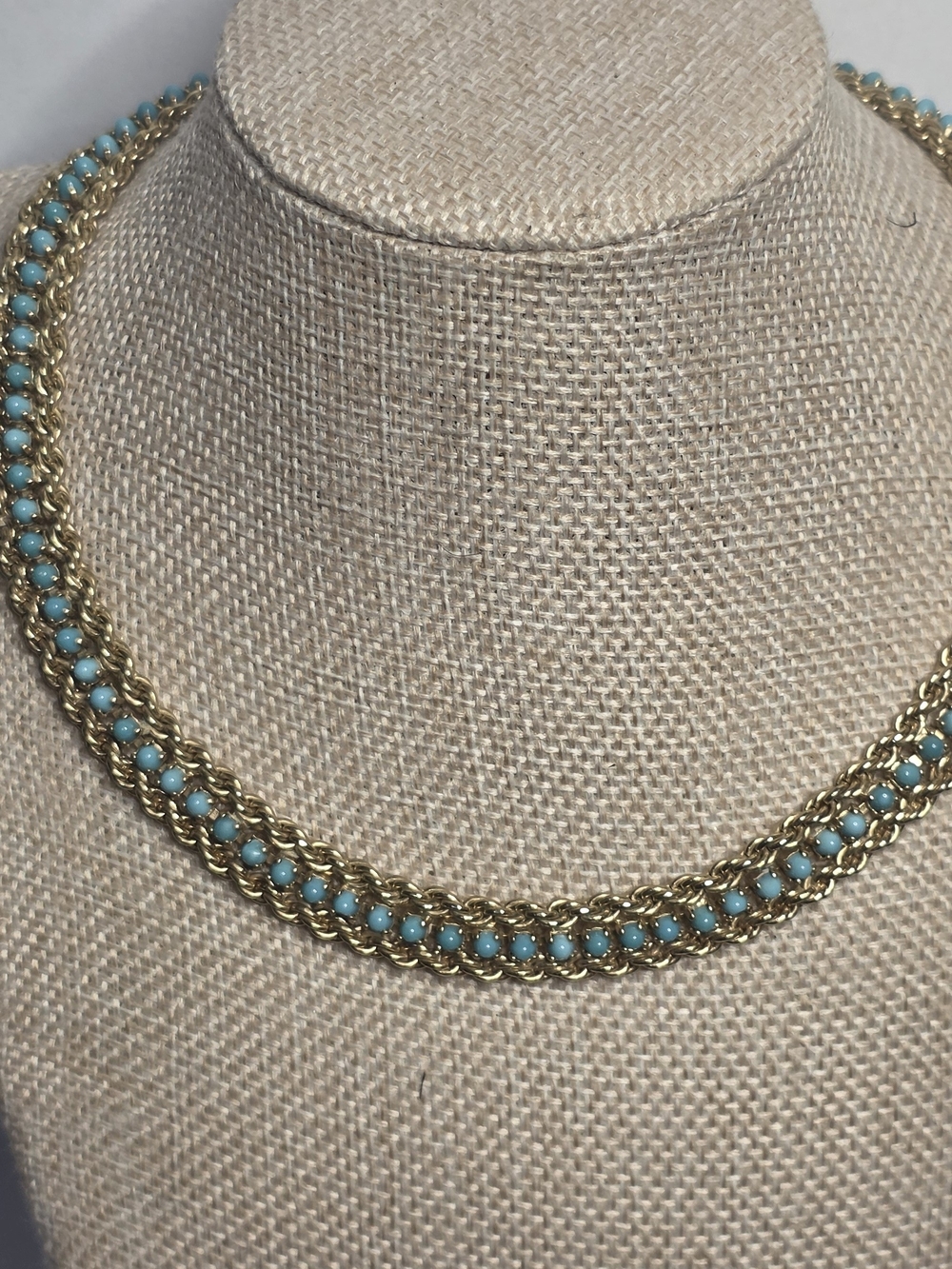 Gold-Tone Necklace with Turquoise Beads - Women's Jewelry